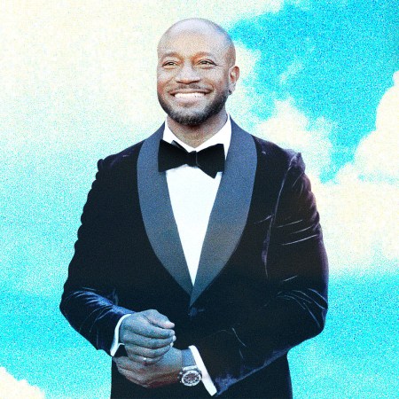A photo of Taye Diggs superimposed on a cloud background.