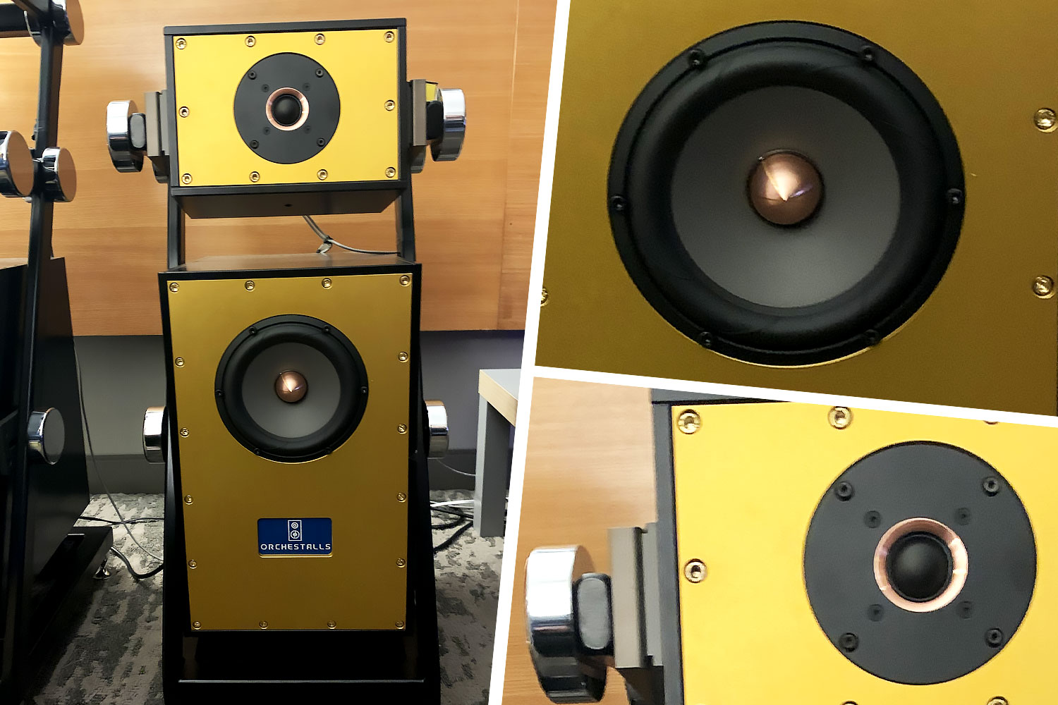 A yellow, robotic-shaped speaker