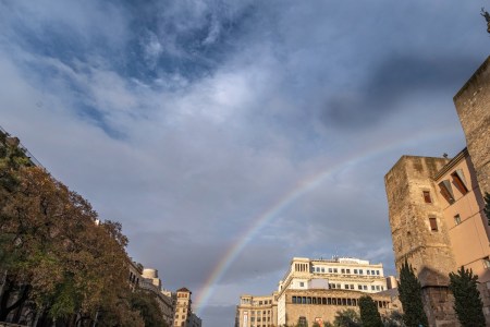 A rainbow over the city of Barcelona