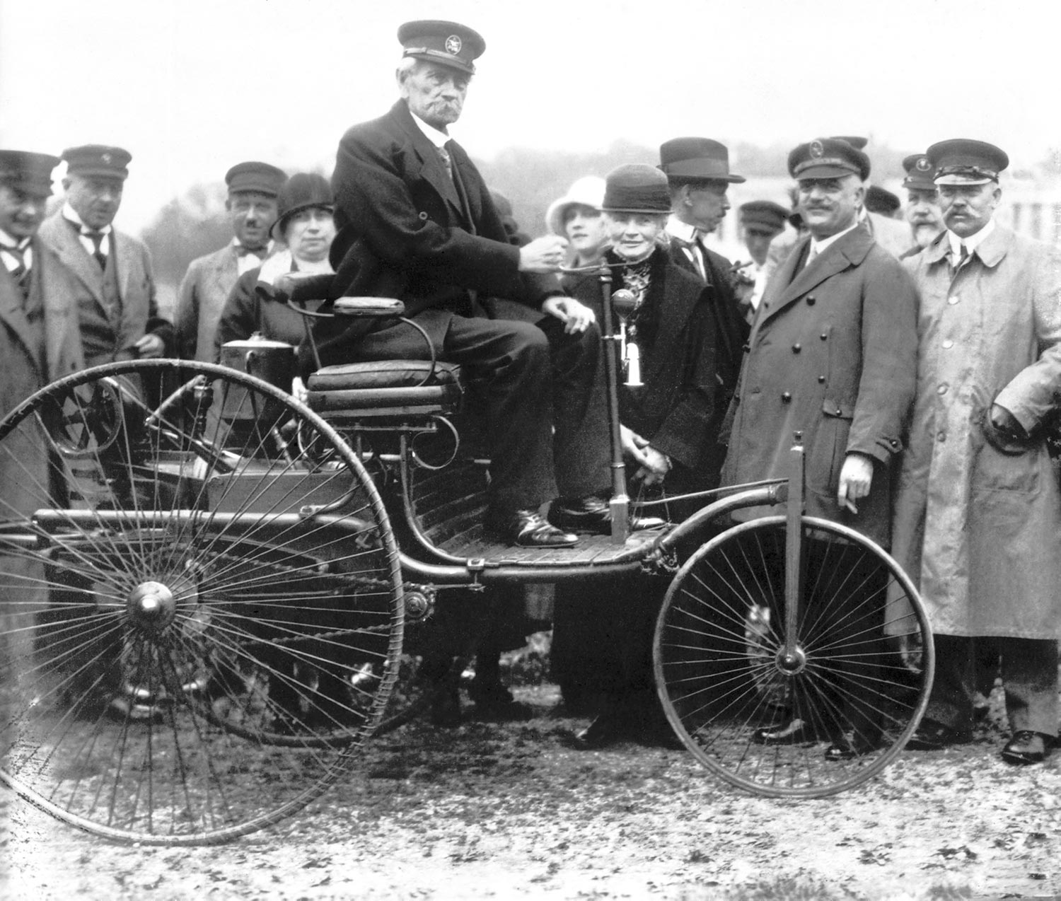 Carl Benz in his first Model I patent motor car, taken in Munich in 1925.