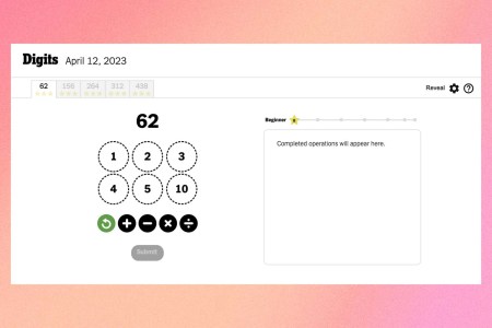 A screenshot of Digits, the new game from the New York Times, now in beta