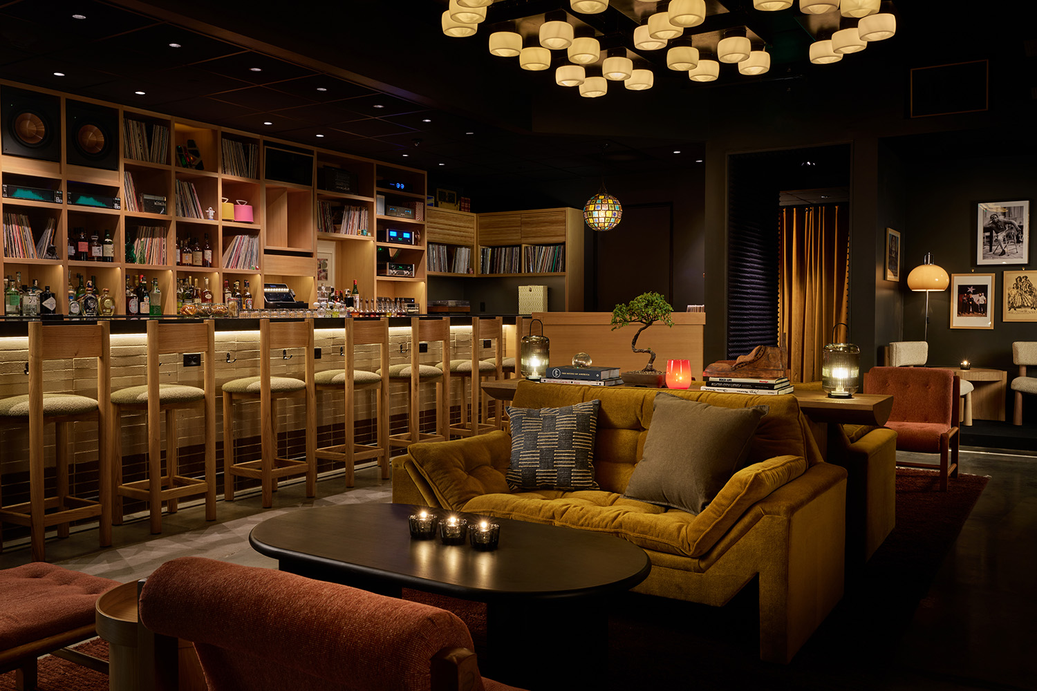 The lush Equipment Room, a new vinyl bar in Austin, Texas in the basement of the Hotel Magdalena