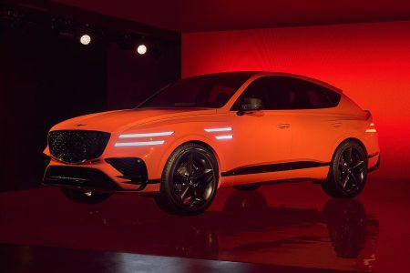 The orange Genesis GV80 Coupe Concept at the 2023 New York Auto Show