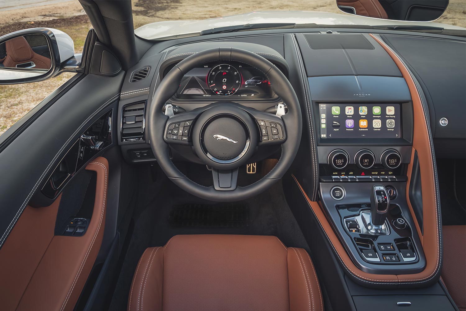 The interior, dashboard and infotainment in the F-Type R-Dynamic Convertible