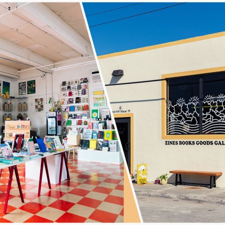 Row of art books and the Dale Zine bookstore in Miami, Florida