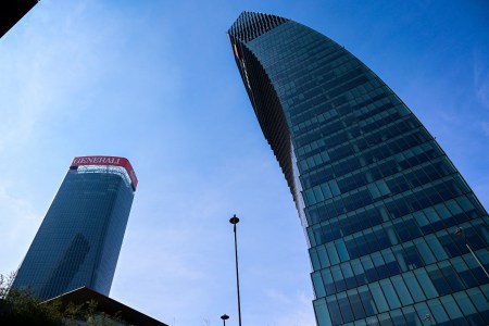 Milan's Generali Tower (left), designed by Zaha Hadid Architects, and Libeskind Tower.