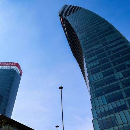 Milan's Generali Tower (left), designed by Zaha Hadid Architects, and Libeskind Tower.