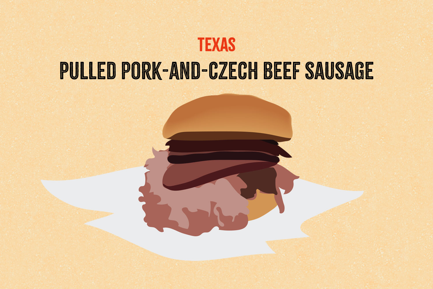 Pulled pork-and-Czech beef sausage illustration