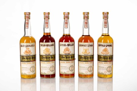 Five bottles from The Rare American Whiskey Selection, up for bids at Sotheby's