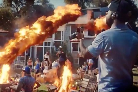 ai beer commercial with everything on fire