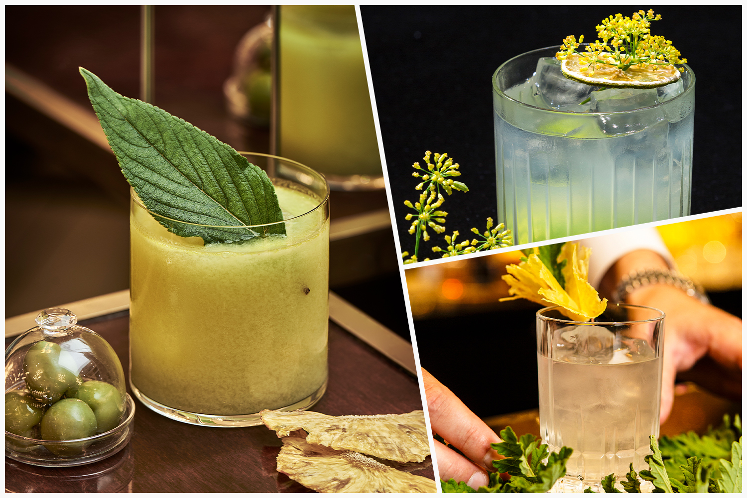 Three of the aromatic cocktails on the menu at Bar du Fouquet's Cannes, where Emanuele Balestra is manager