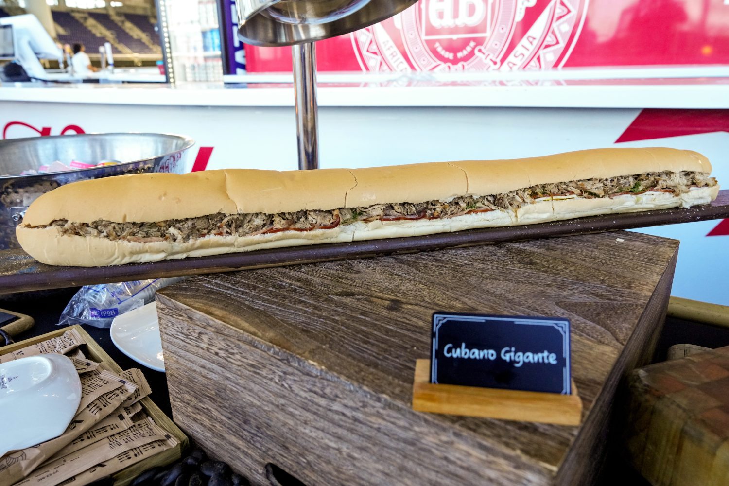 a long sandwich on a table