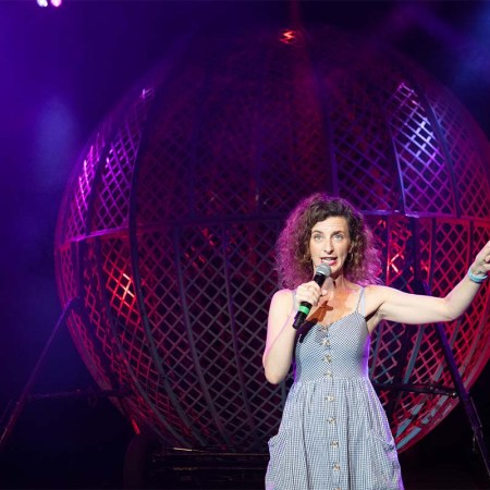 Comedian Felicity Ward performs 'Busting a Nut' on stage during Pleasance Launch Opening Gala 2018, as part of the annual Edinburgh Fringe Festival, at The Grand on August 4, 2018 in Edinburgh, Scotland