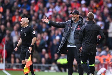 Jurgen Klopp manager of Liverpool during the Premier League match between Liverpool FC and Tottenham Hotspur at Anfield on April 30, 2023 in Liverpool, England.