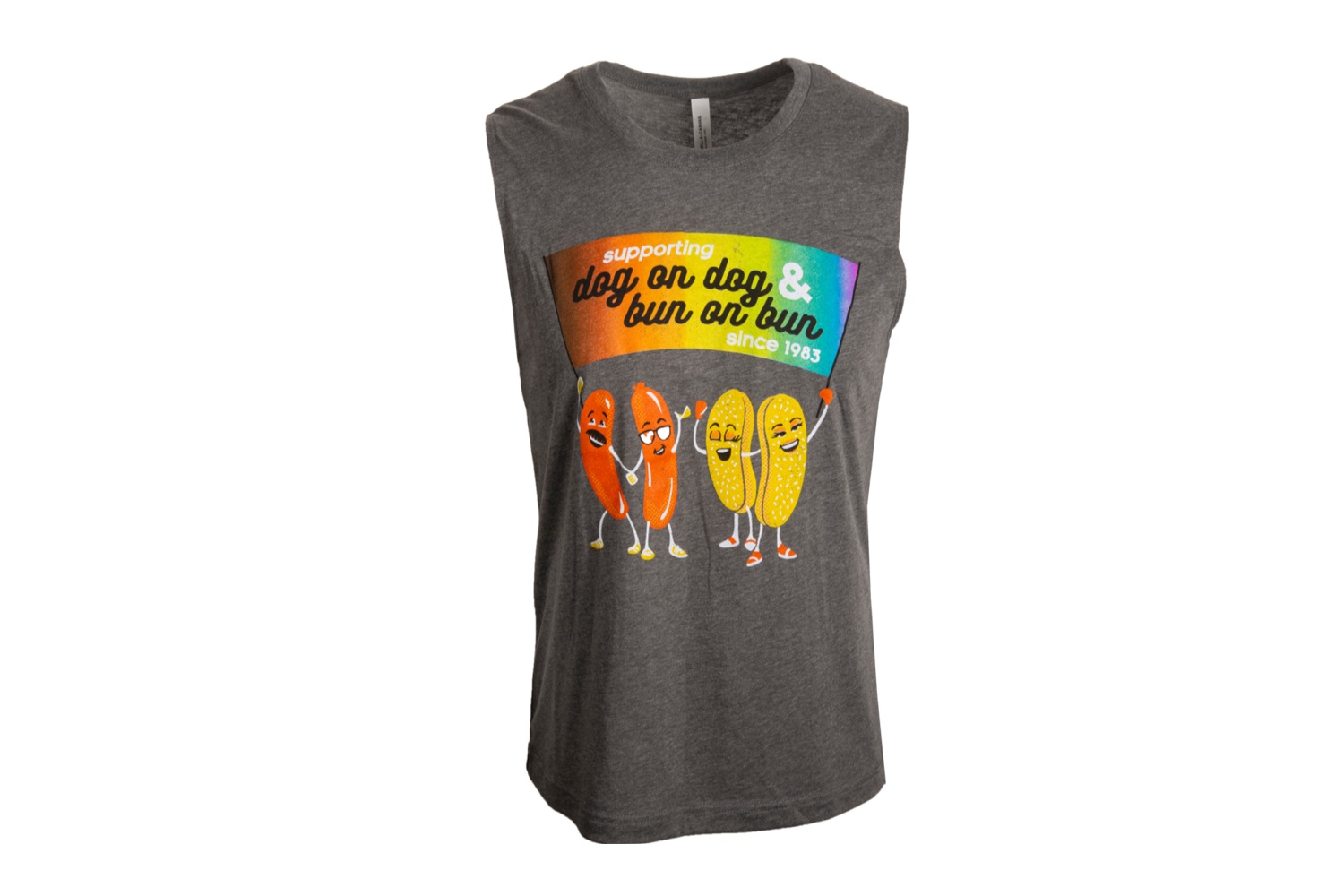 pride-themed hot dog tank top