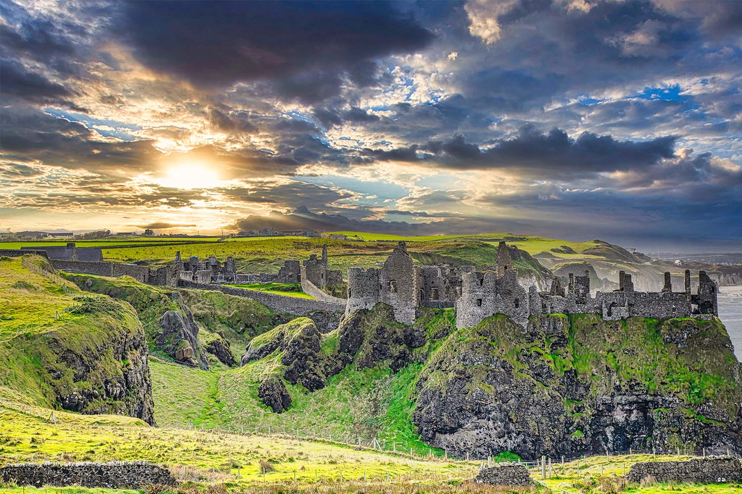 Rocky coastline with Dunluce Castle