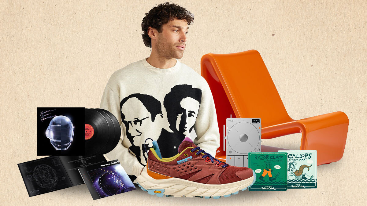 a collage of the products of the week on a tan background