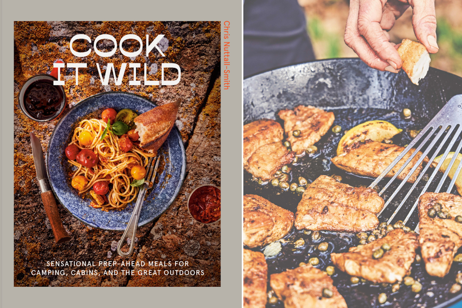 Book cover and food on a grill. Best outdoor meal