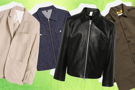a collage of lightweight jacket styles on a green background