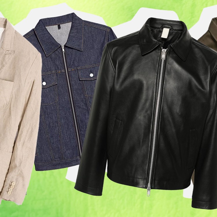 a collage of lightweight jacket styles on a green background