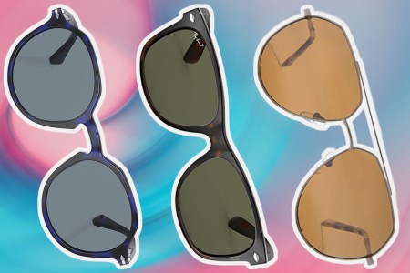 a collage of memorial day sunglasses sales on a swirl background