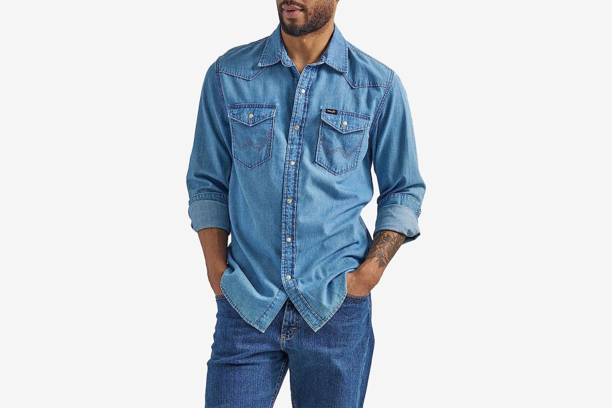 The "Can Actually Ride a Horse" Choice: Wrangler Icon Denim Regular-Fit Snap Shirt
