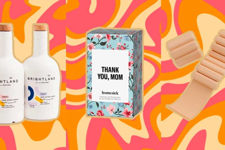 Olive oil, Homesick candle and weighted workout bands, all great last-minute Mother's Day gifts you can buy on Amazon Amazon