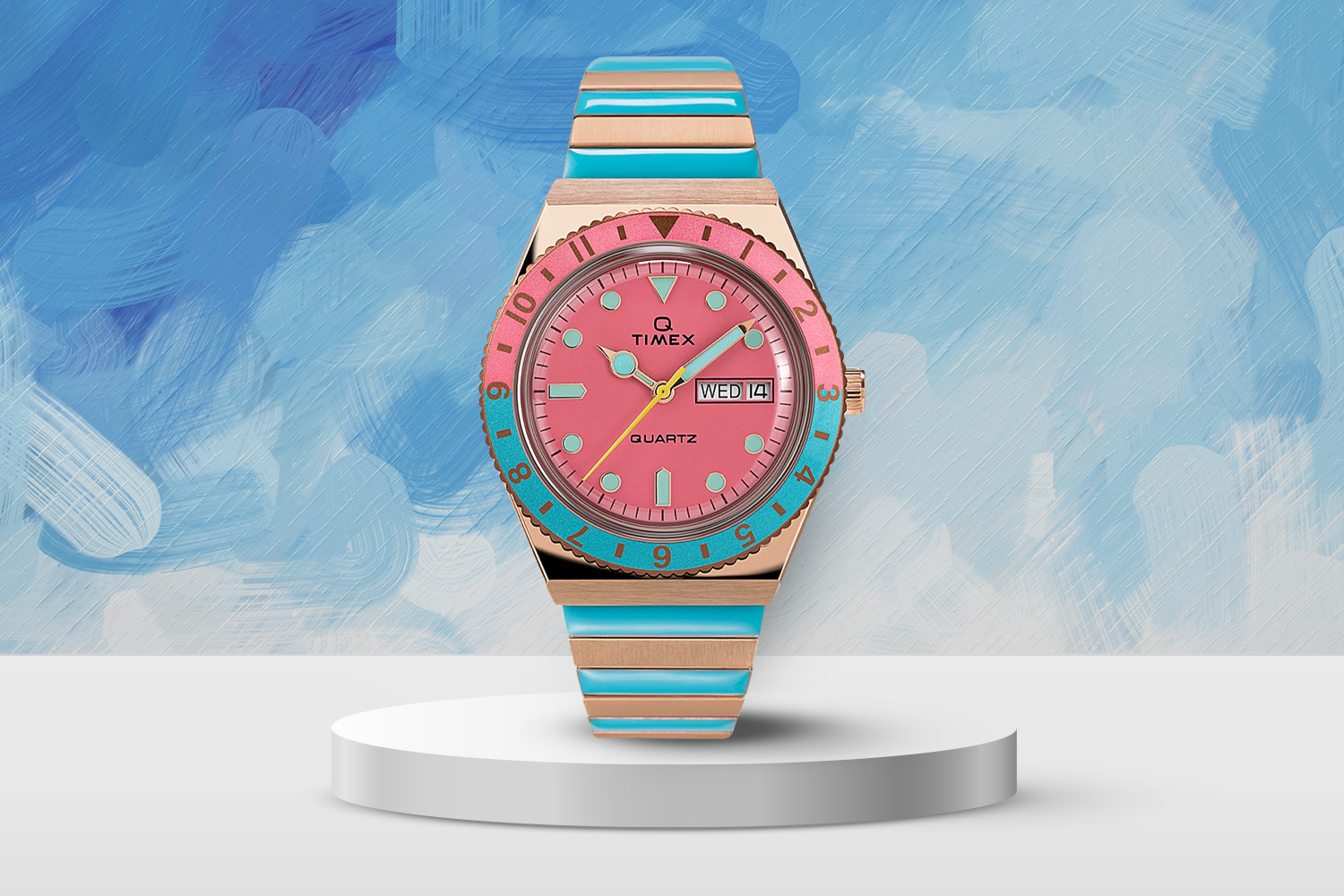 bright colored pink and blue watch 