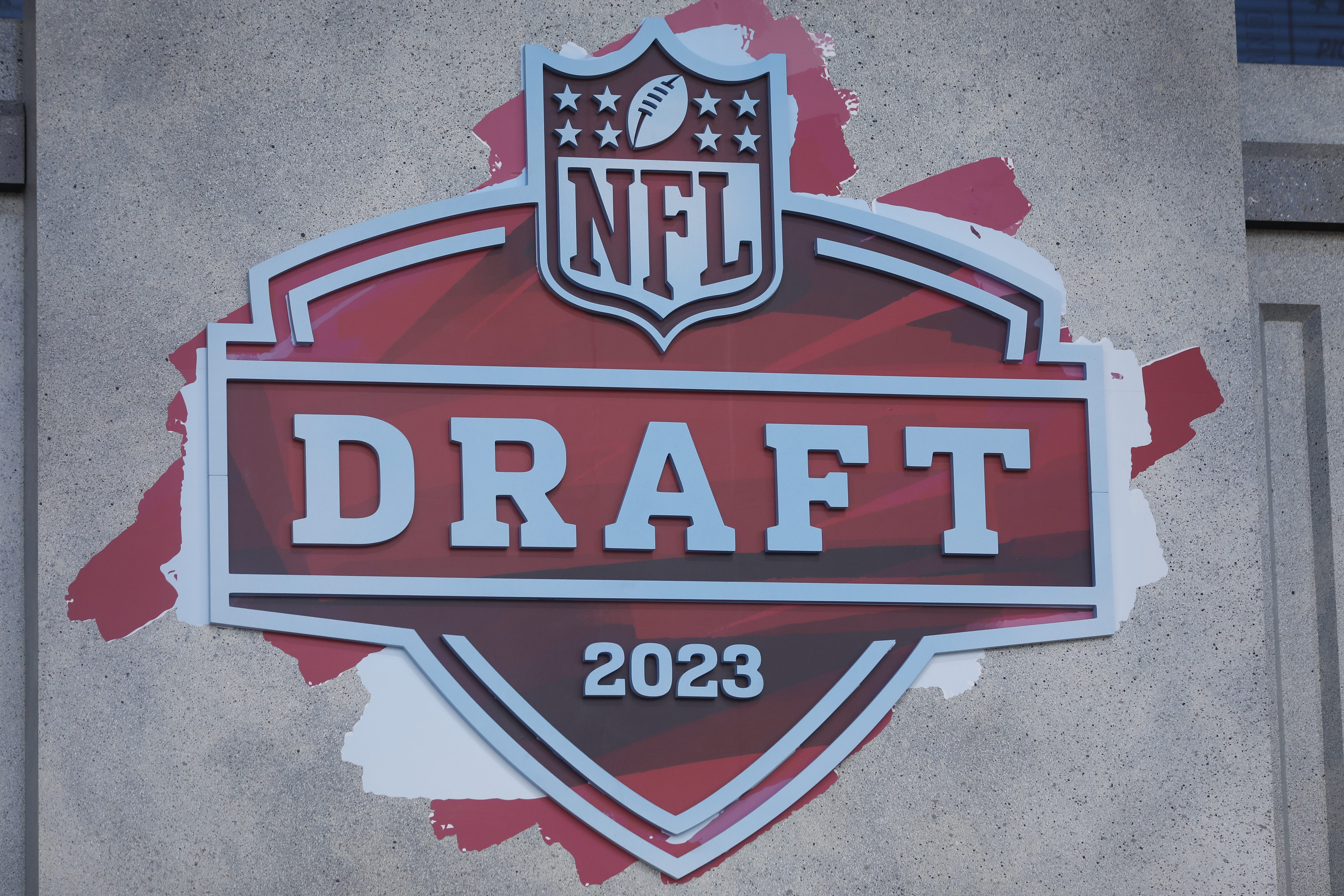 A view of the 2023 NFL Draft logo in Kansas City.