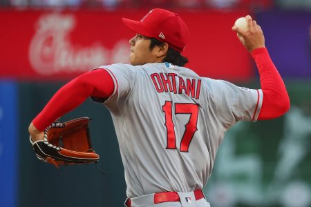 Shohei Ohtani throws a pitch against the St. Louis Cardinals.