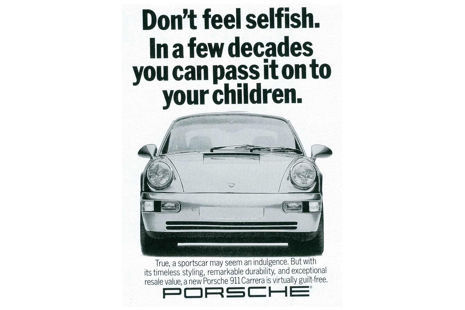A vintage car ad for the Porsche 911 Carrera