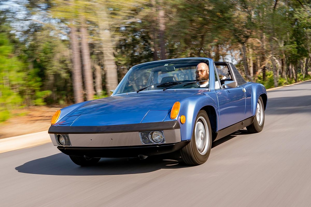 A Gemini Blue 1971 Porsche 914/6 M471 "Competition Option Group" sports car that's slated to sell at a Broad Arrow Auctions event in June 2023