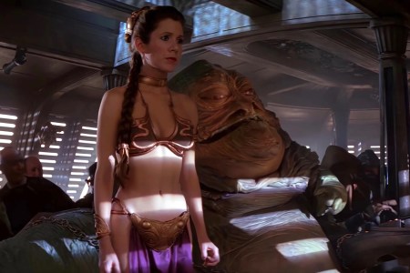 princess leia in slave costume chained to jaba the hut