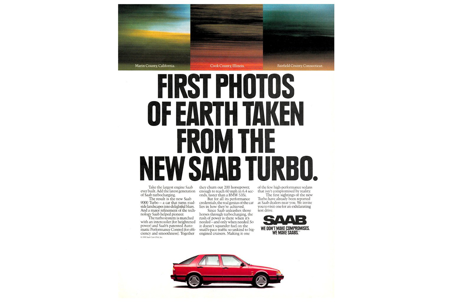 A magazine advertisement for the Saab 9000 Turbo