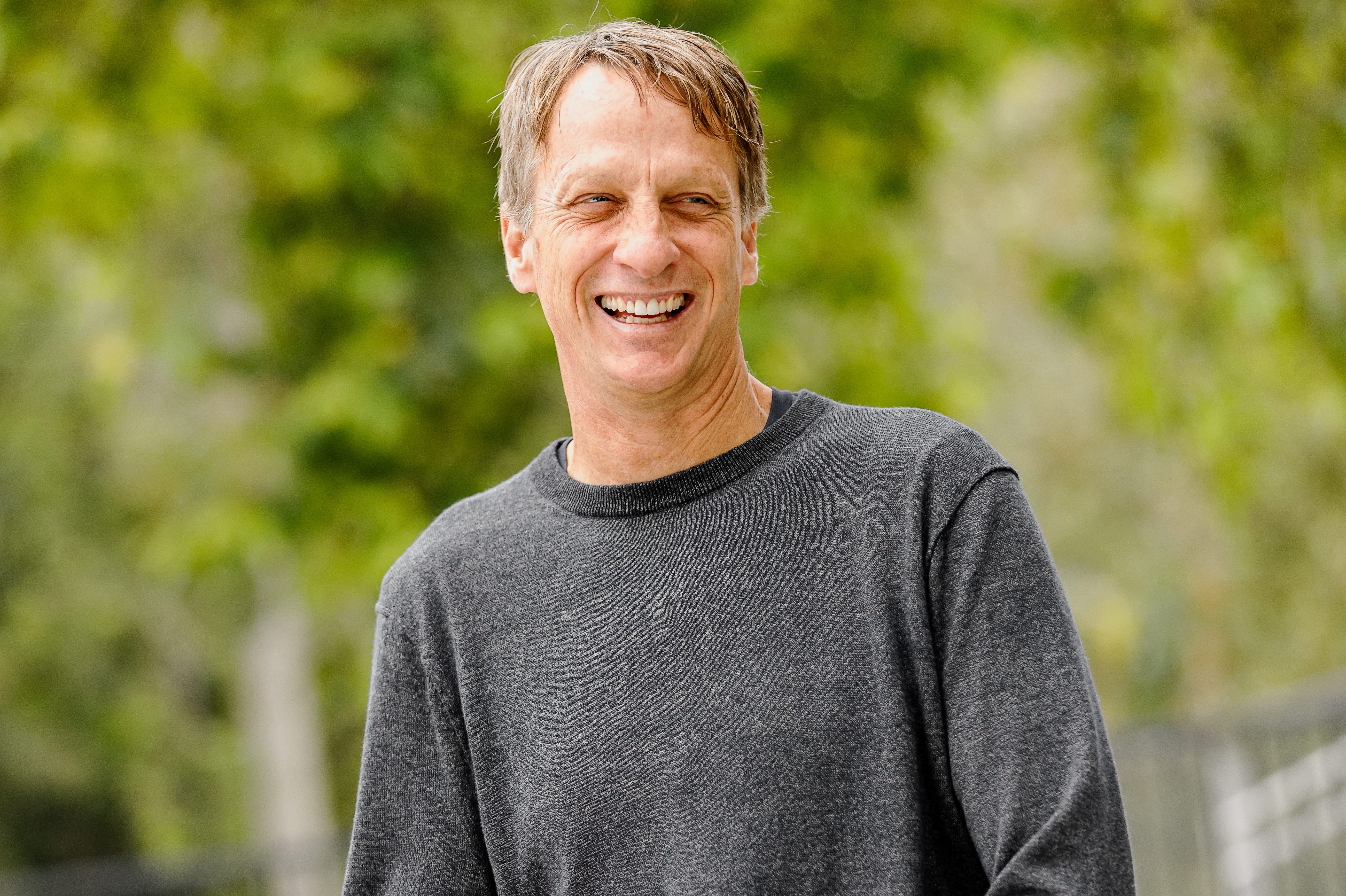 Tony Hawk with his skateboard.