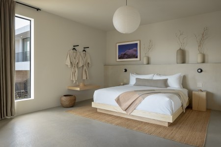 brown and muted neutral-color themed hotel room.