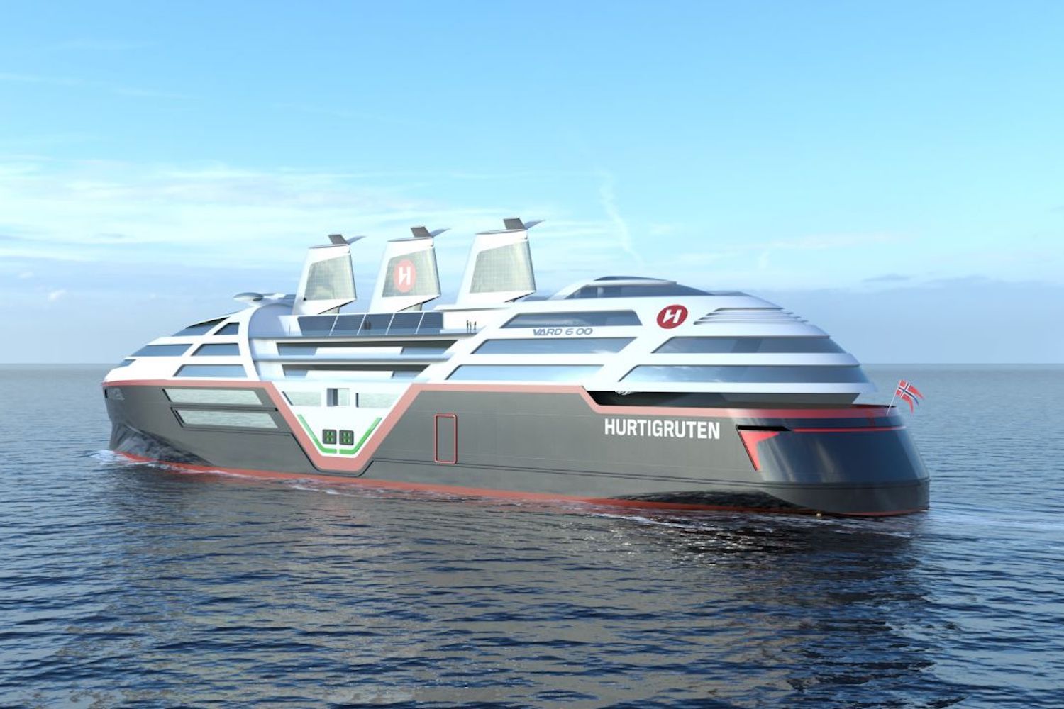Hurtigruten Norway electric ship with solar panel sails