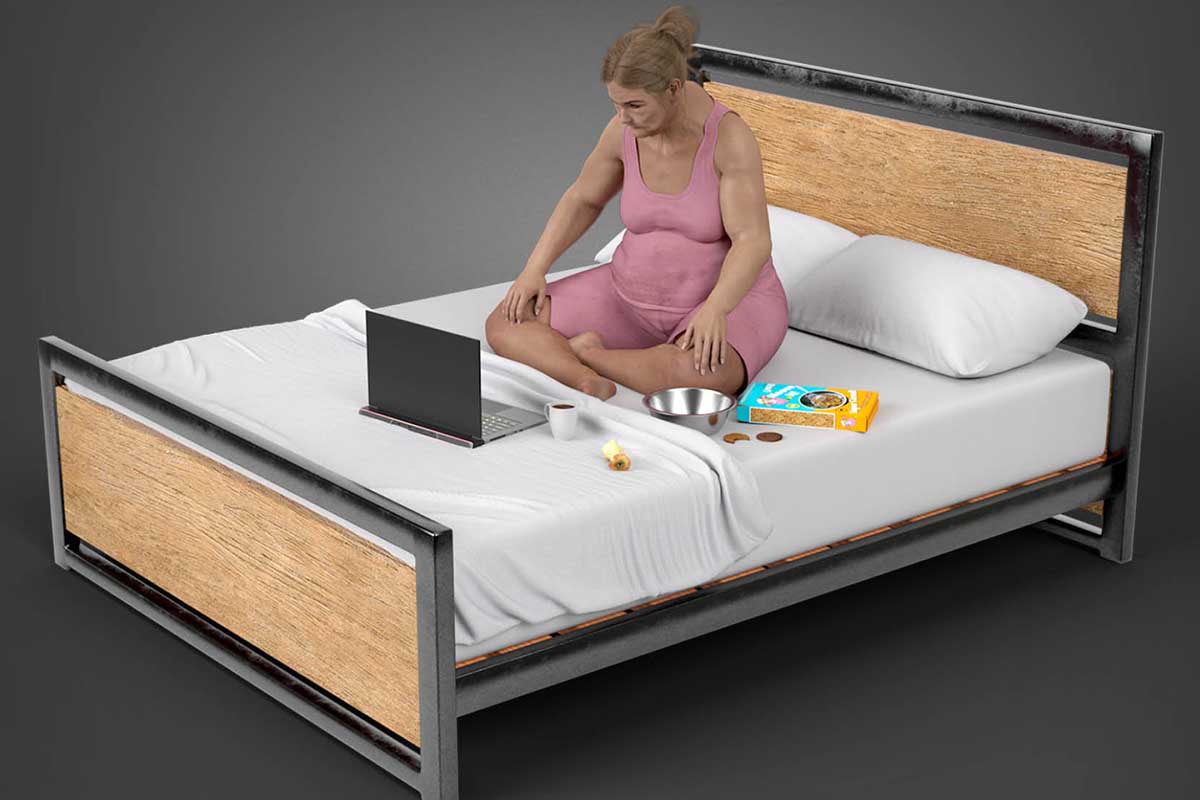 A visualization of an office worker in the year 2100 named Anna, as conceived by the UK brand Furniture At Work (and mocked by social media)