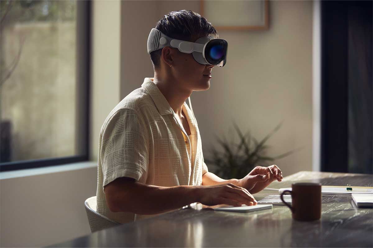 Man wearing Apple's new Vision Pro headset