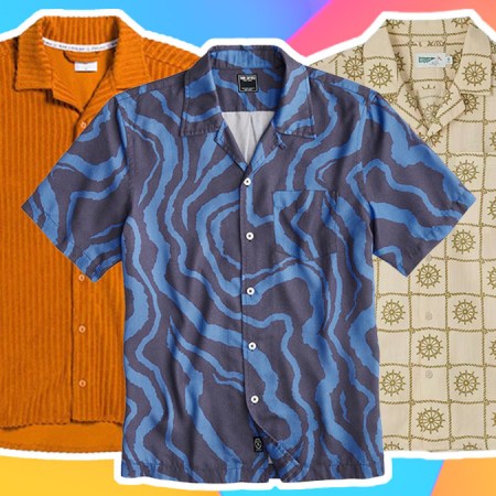 a collage of Best Camp Collar Shirts on a bright background