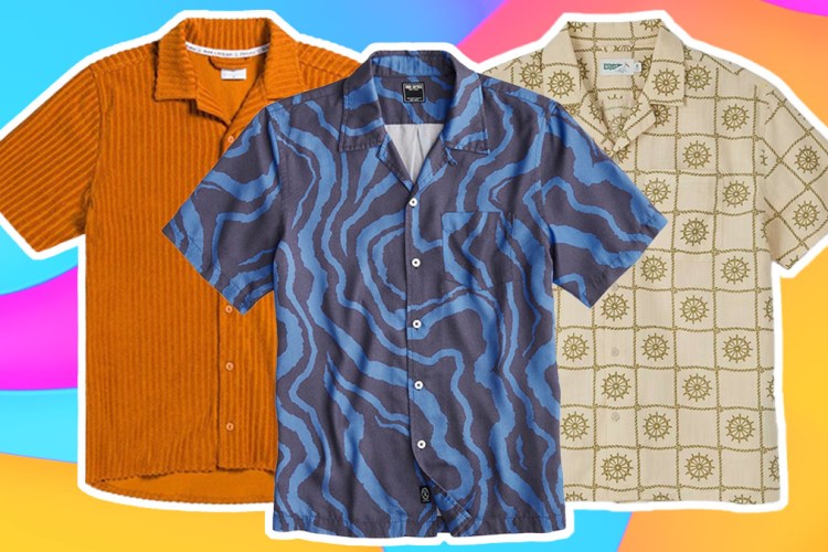 a collage of Best Camp Collar Shirts on a bright background