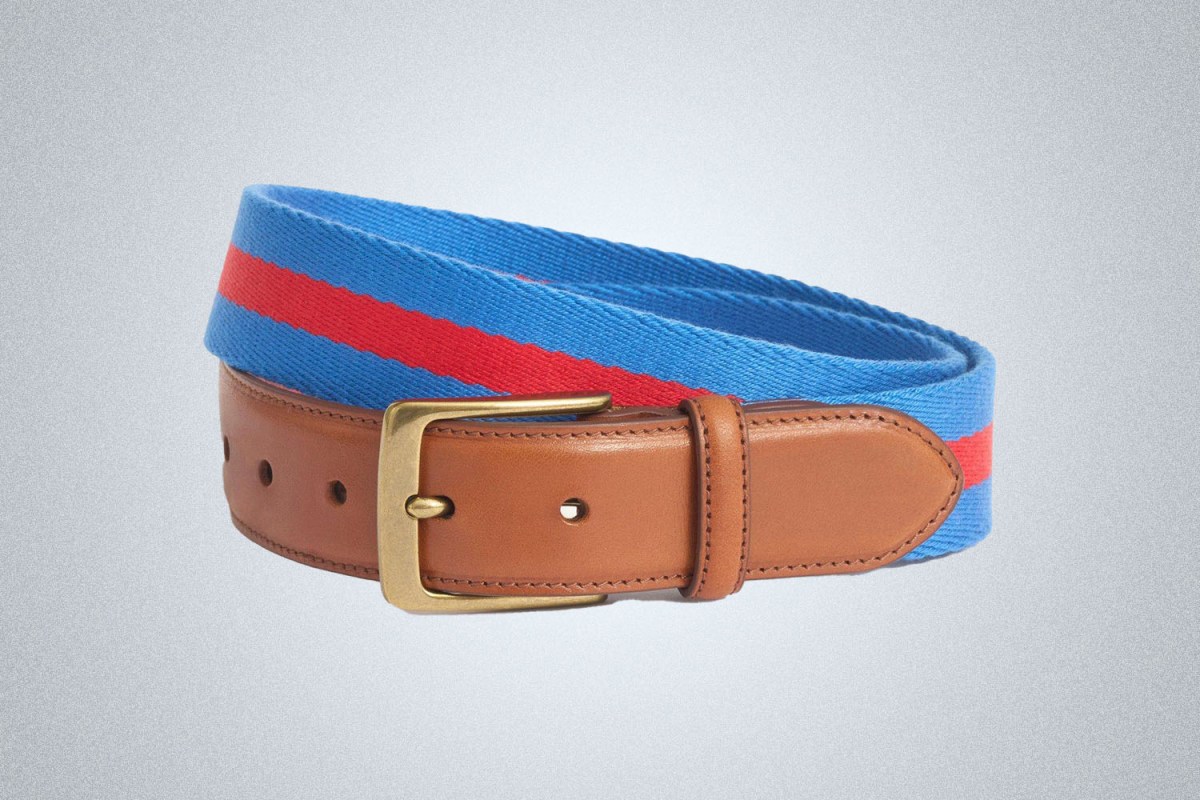 Brooks Brothers Leather Tab Stripe Webbed Belt