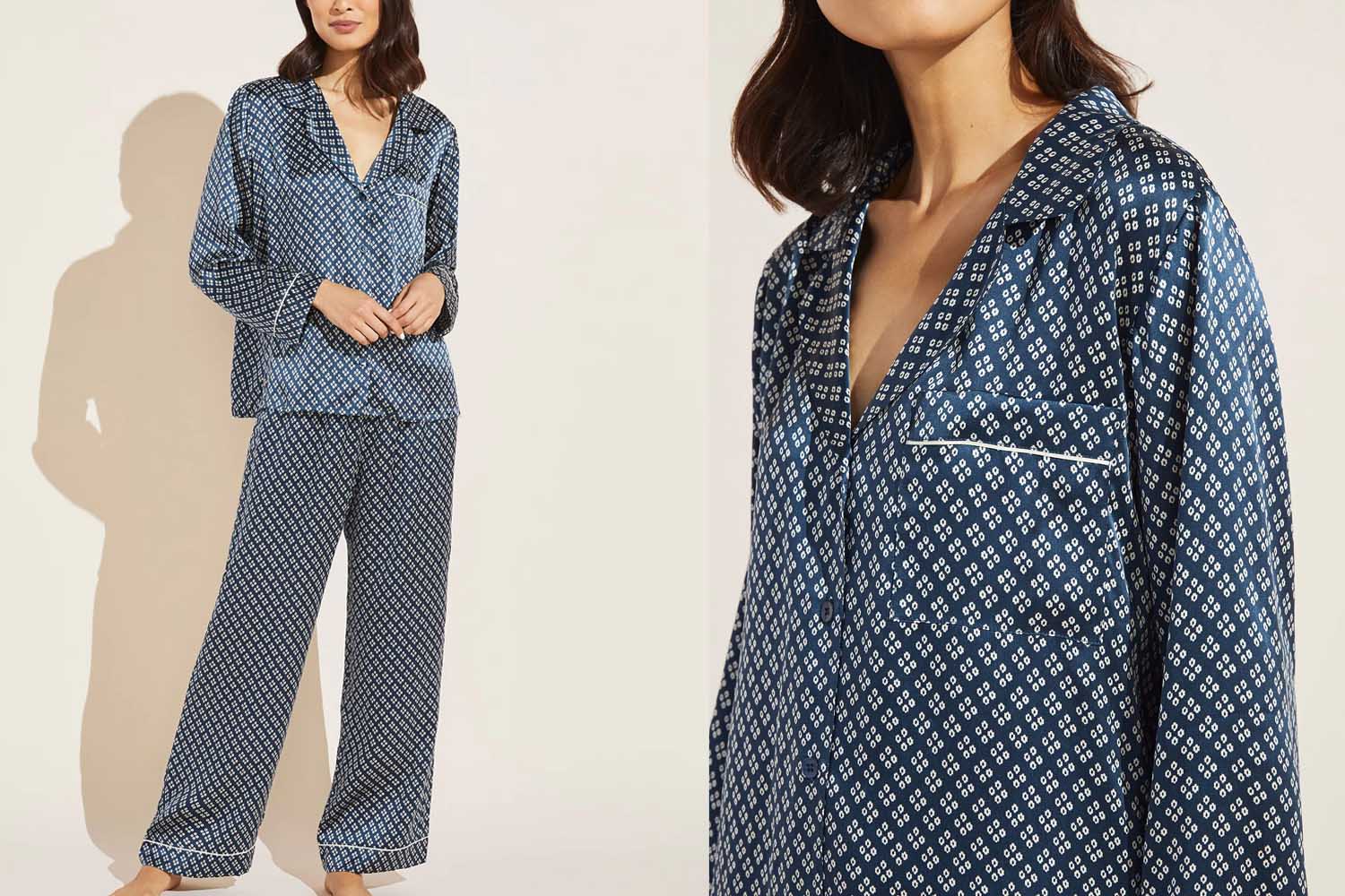 Eberjey Inez Washable Silk Printed Long PJ Set