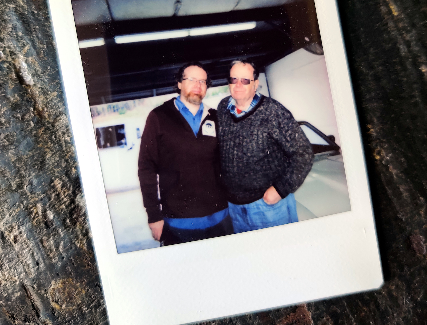 Writer Benjamin Hunting and his dad in a Polaroid