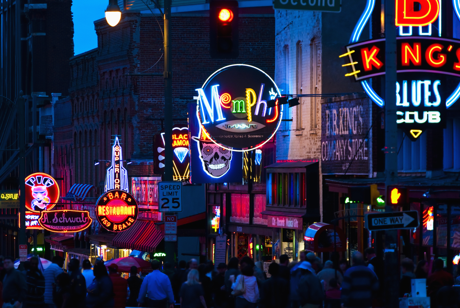 Illuminated signs on Beale Street in Memphis