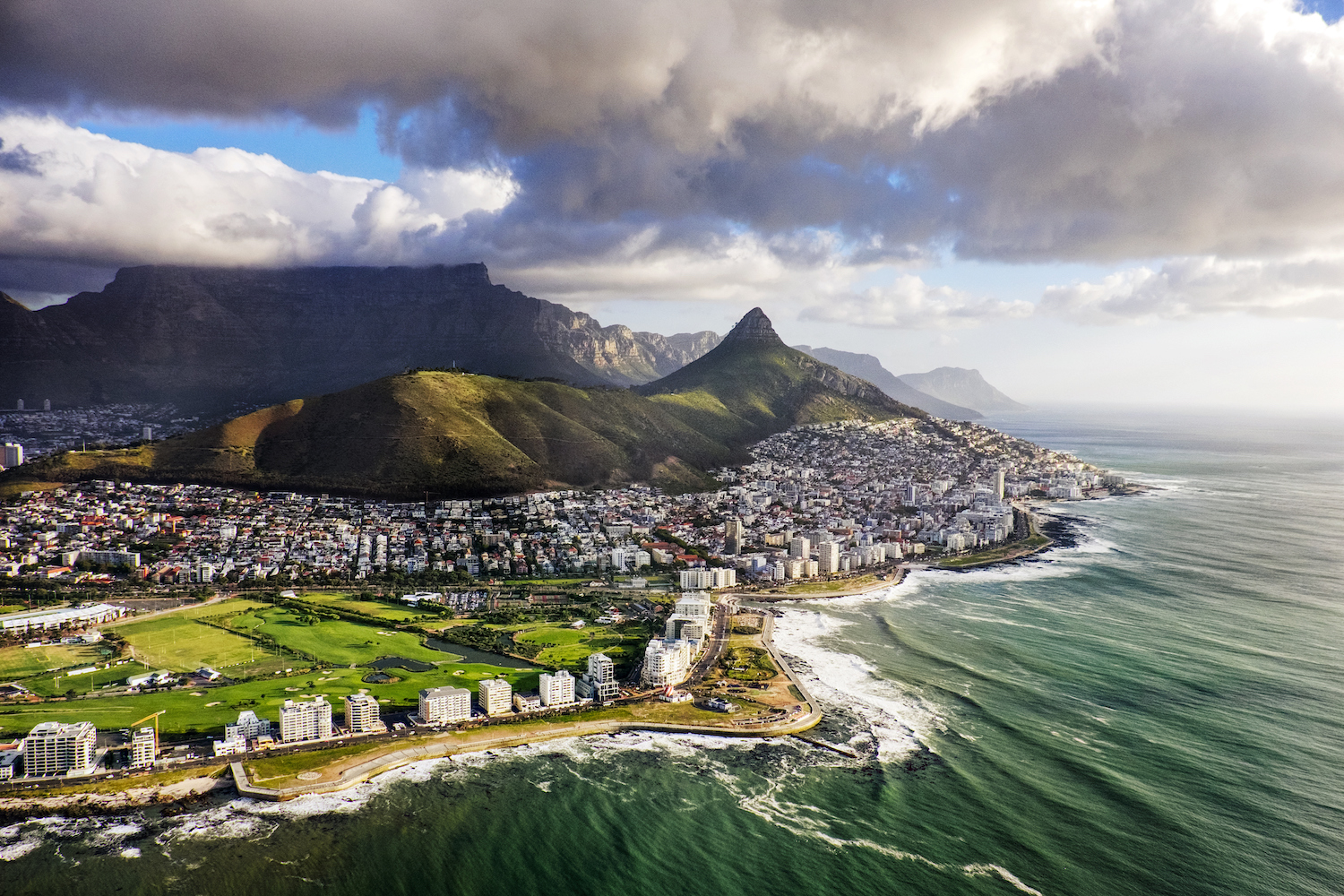 Sprawling view of Cape Town and the Mountains that frame it, Table Mountain and Lion's Head.