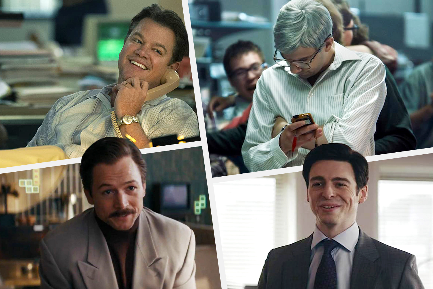 Scenes from "Air," "Flamin Hot," "Blackberry" and "Tetris"