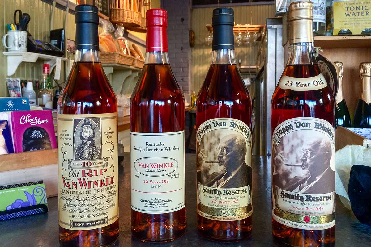 A collection of Pappy Van Winkle bottles