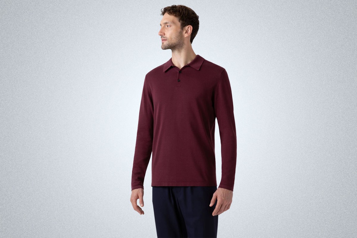 Sunspel Sea Island Cotton Long Sleeve Polo Shirt
