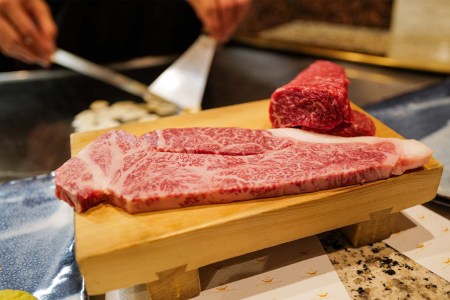 Beef being prepared teppanyaki-style